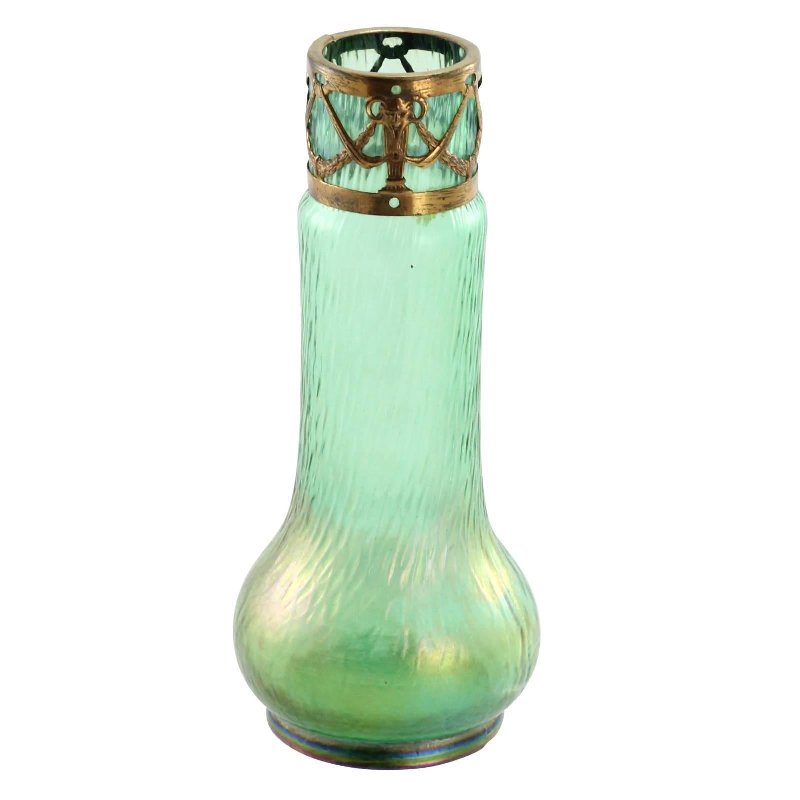 Czech Late 19th Century Art Nouveau Iridescent Martele Glass Vase by Carl Stölzle For Sale