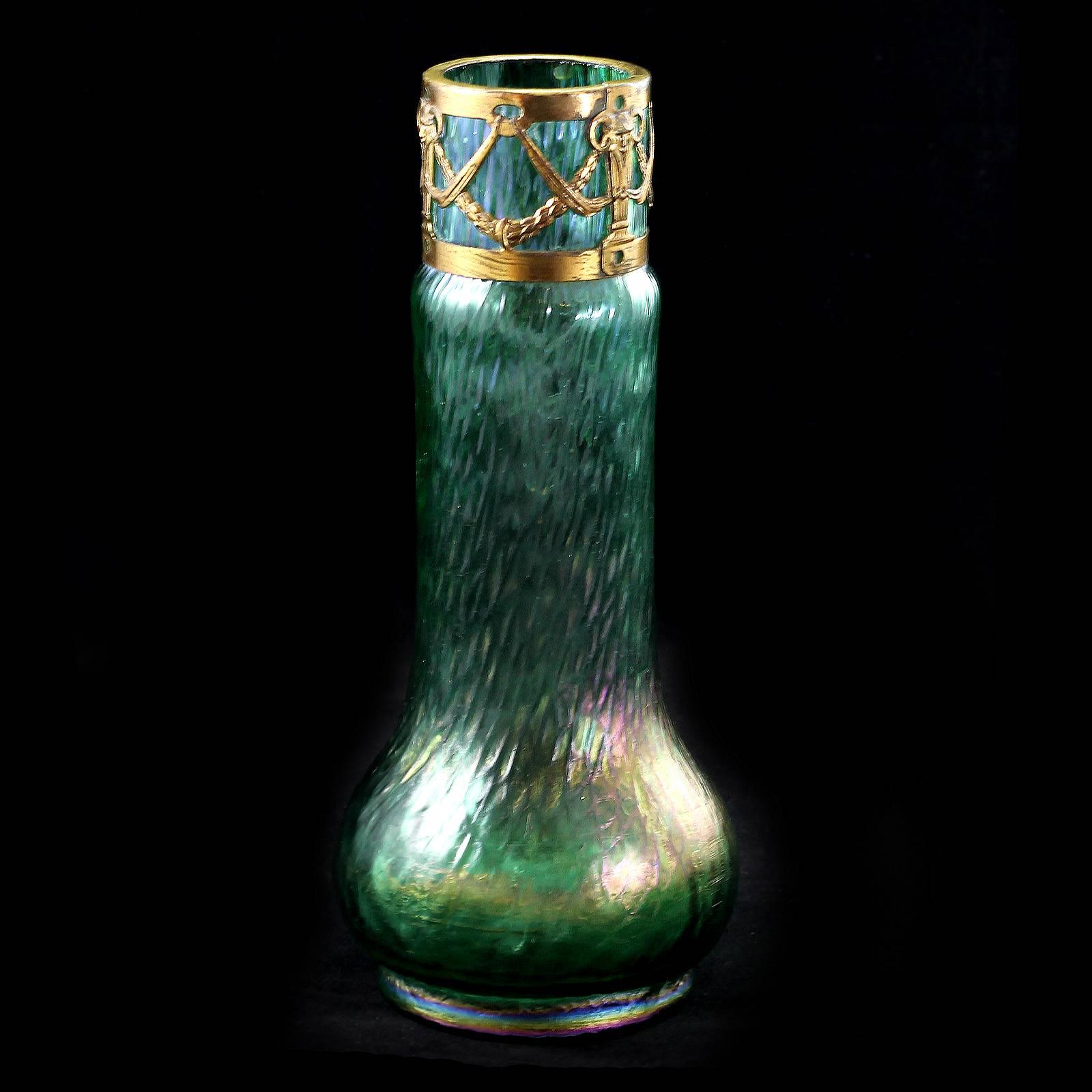 Late 19th Century Art Nouveau Iridescent Martele Glass Vase by Carl Stölzle For Sale 1