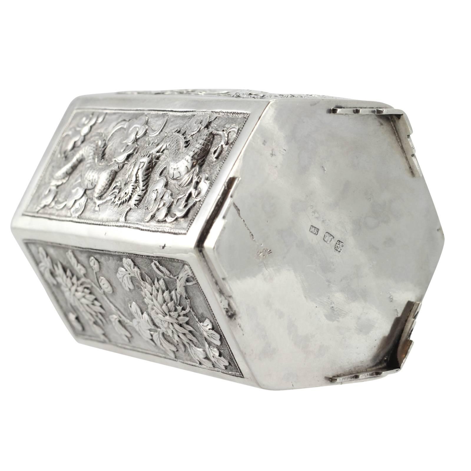 Early 20th Century Hexagonal Chinese Export Coin Silver Tea Caddy 7