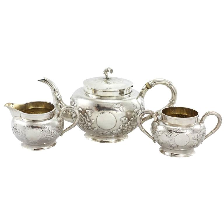 Early 20th Century ThreePiece Chinese Export Silver Tea Set at 1stdibs