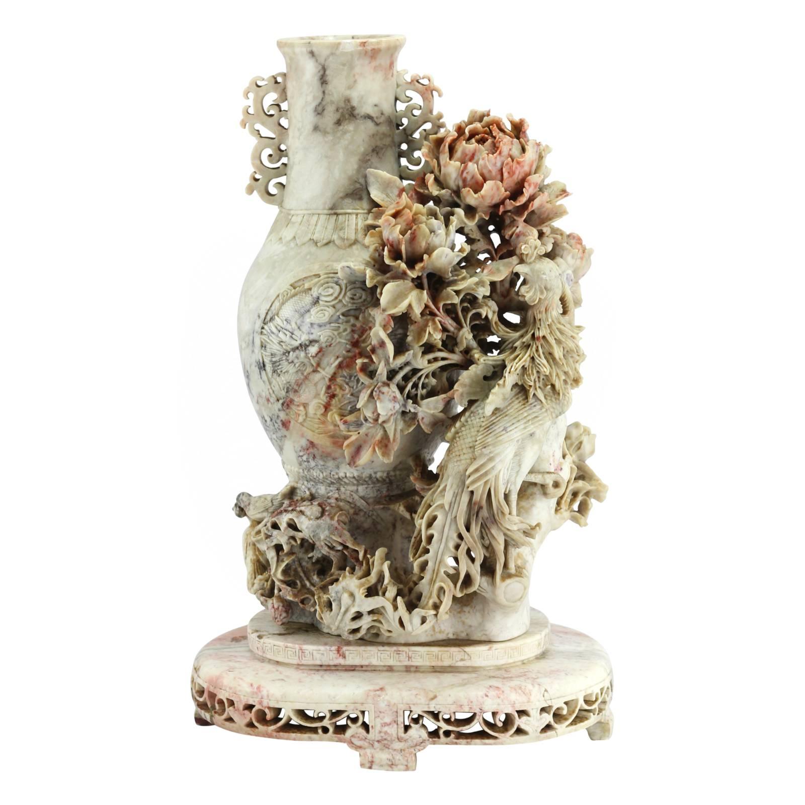 Early 20th Century Carved Chinese Soapstone Vase For Sale