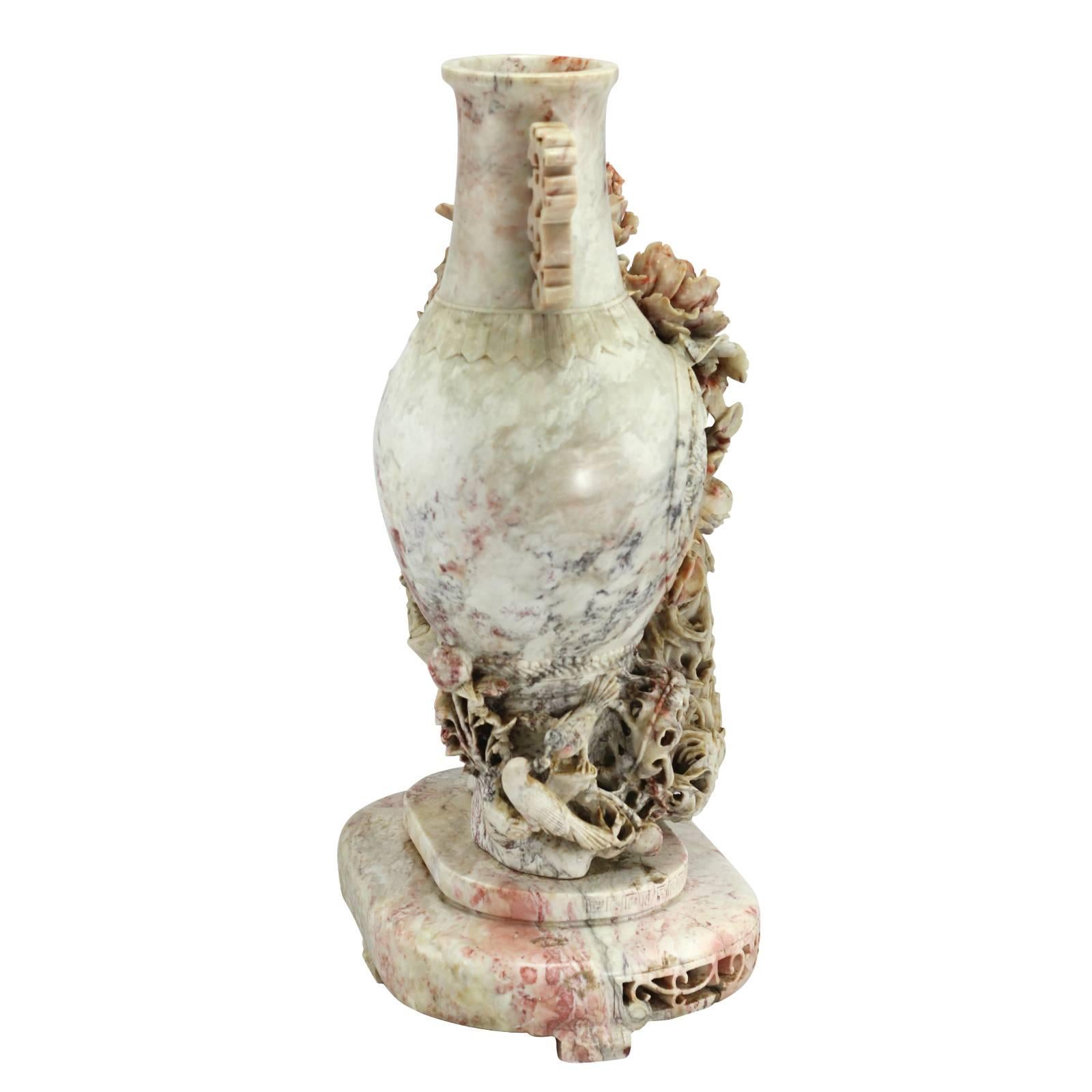Early 20th Century Carved Chinese Soapstone Vase For Sale 2