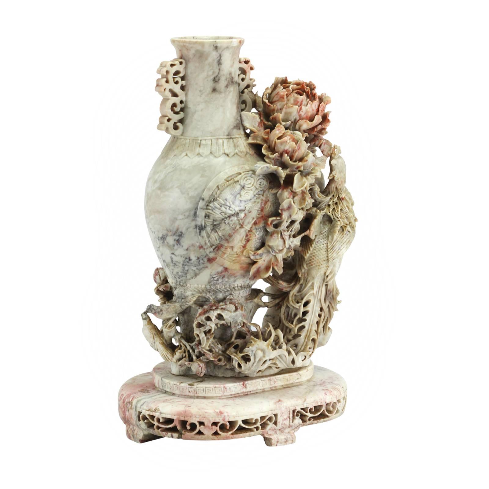 Early 20th Century Carved Chinese Soapstone Vase For Sale 3