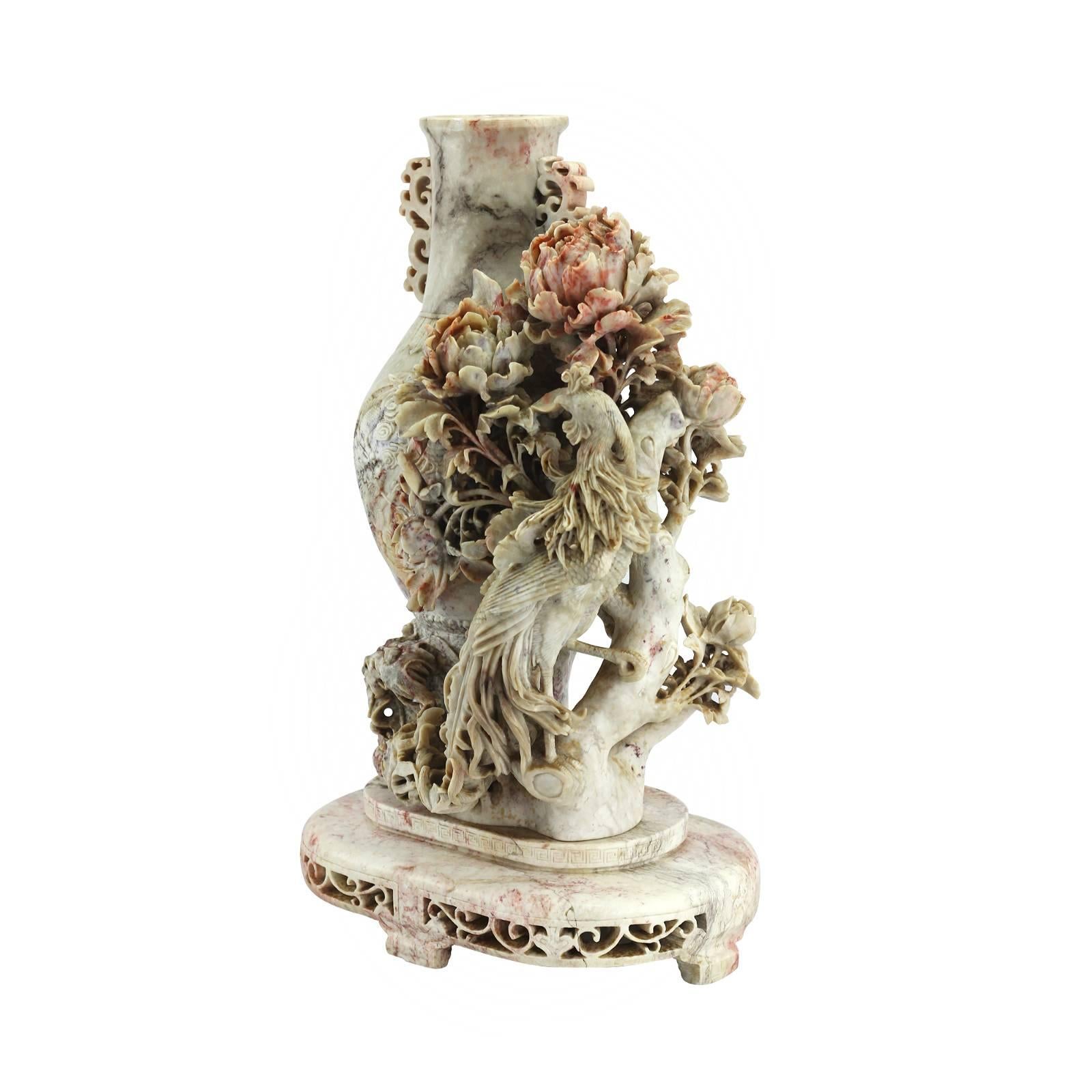 Qing Early 20th Century Carved Chinese Soapstone Vase For Sale