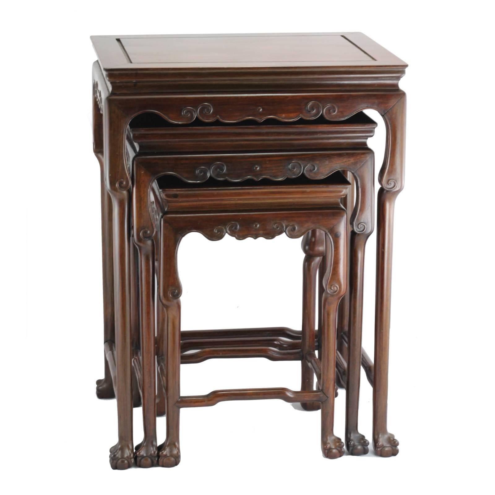 Set of Three Early 20th Century Chinese Rosewood Nesting Tables