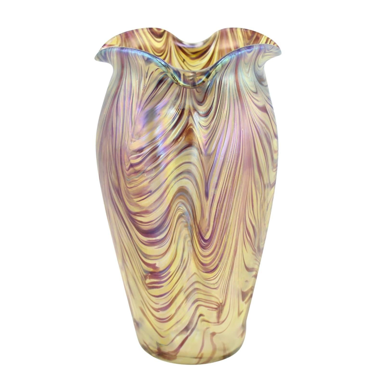 Art Nouveau Bohemian "Swirl" Vase by Kralik For Sale