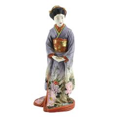 Antique Important Hand-Painted Japanese Meiji Porcelain Geisha by Kinkozan Sobei