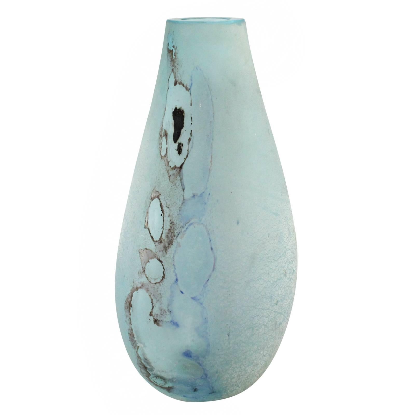 A monumental 20th century Murano glass vase by Barbini. The large blue glass vase has been completed with a textured 