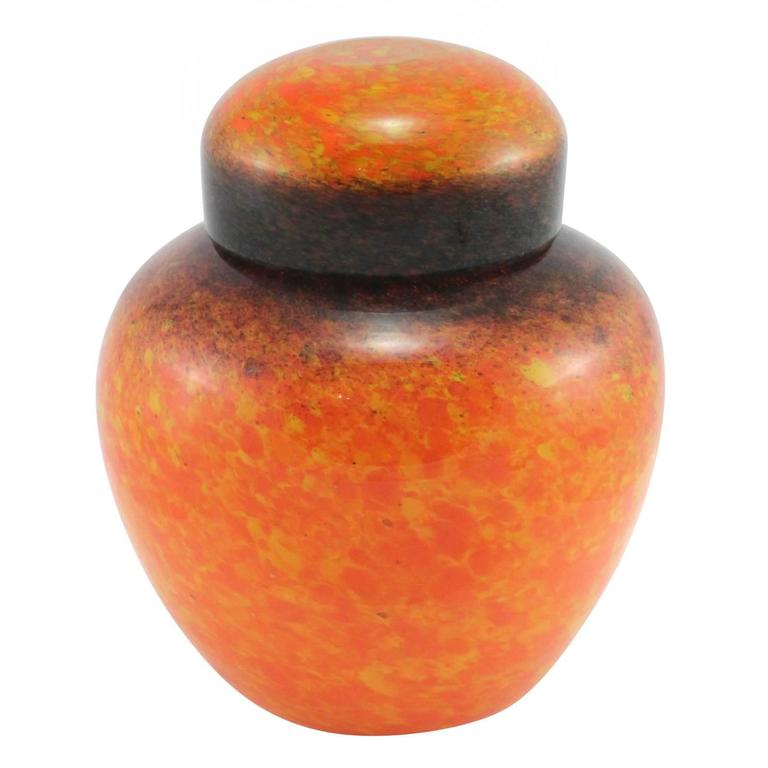 20th Century Art Deco Monart Glass Ginger Jar by John Moncrieff Ltd For ...
