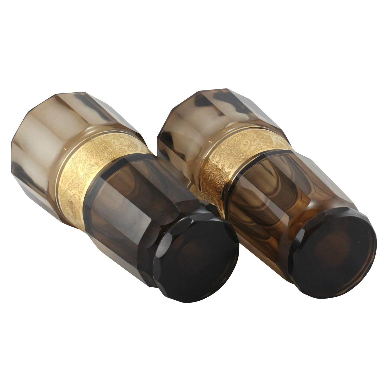 Pair of Monumental Faceted and Gilt Bohemian Glass Vases by Moser Glassworks For Sale 4