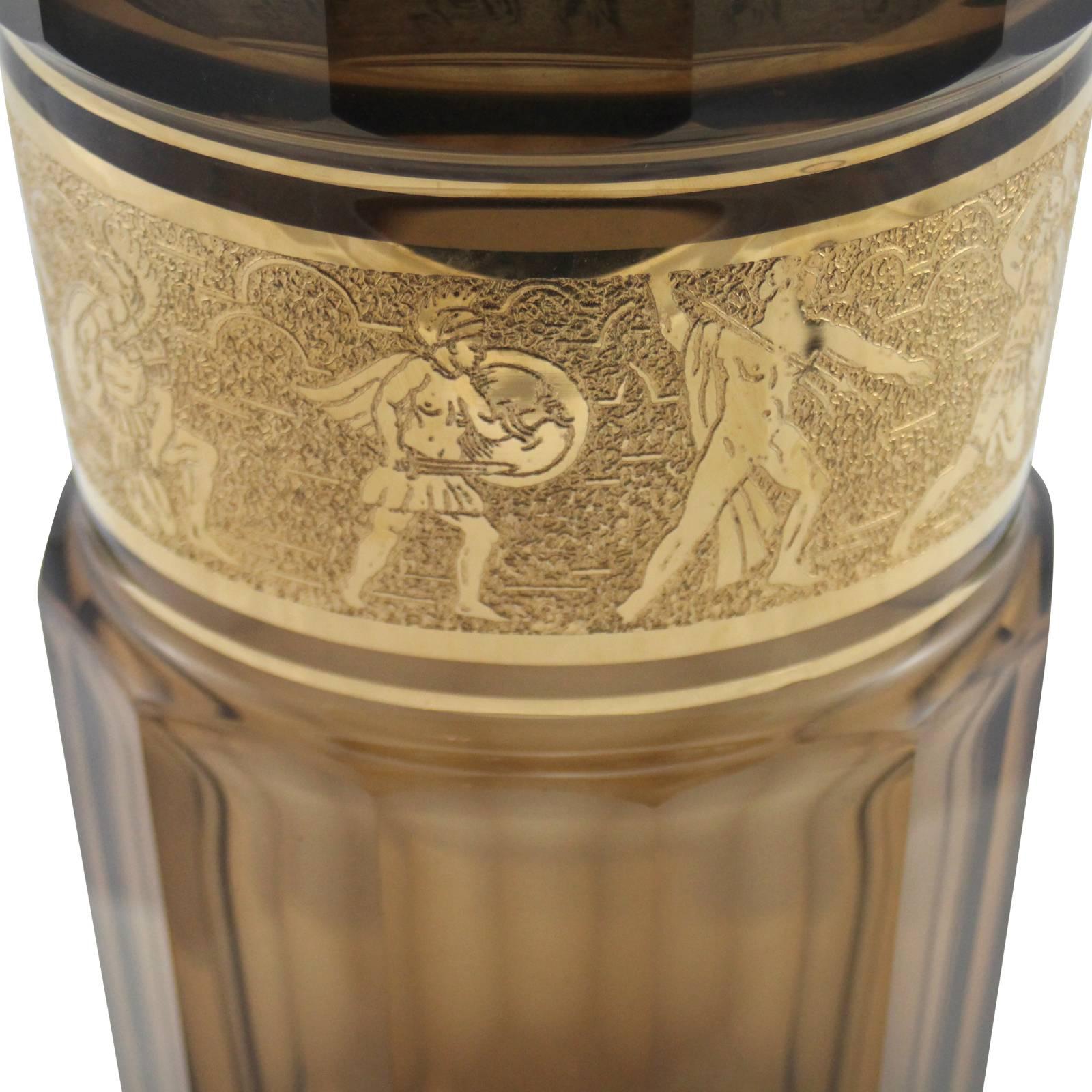 Pair of Monumental Faceted and Gilt Bohemian Glass Vases by Moser Glassworks For Sale 1