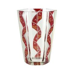 Early 20th Century Karl Palda Hexagonal Art Deco Enameled Bohemian Glass Vase