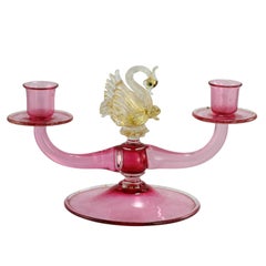 Pink Murano Glass Swan Candelabra