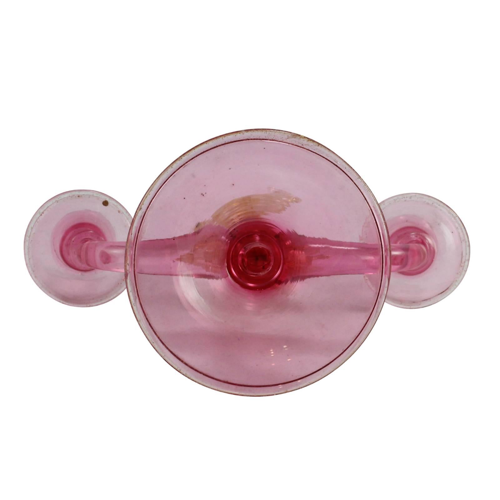 Italian Pink Murano Glass Swan Candelabra
