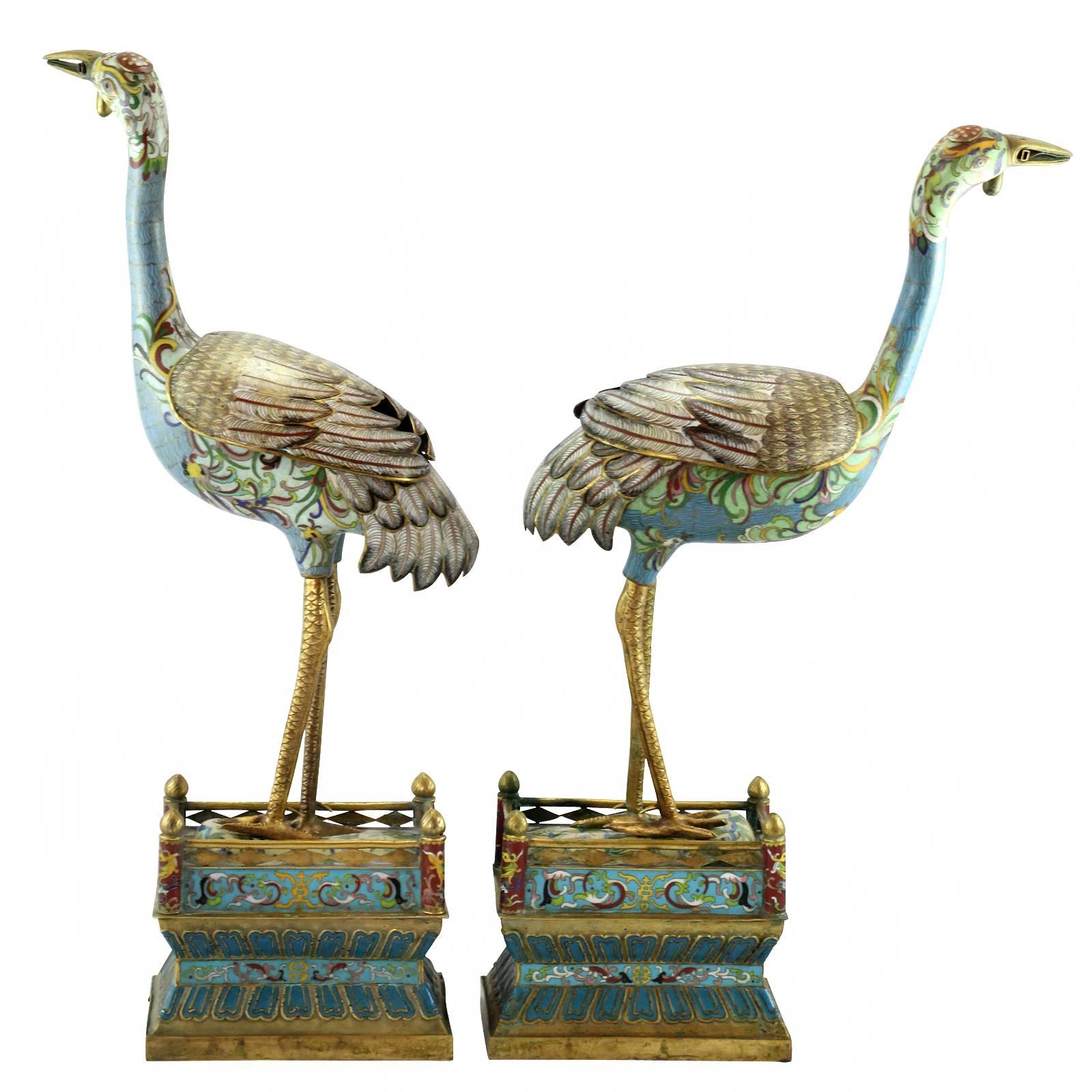 Chinese Export Pair of 20th Century Chinese Republic Cloisonné Censers
