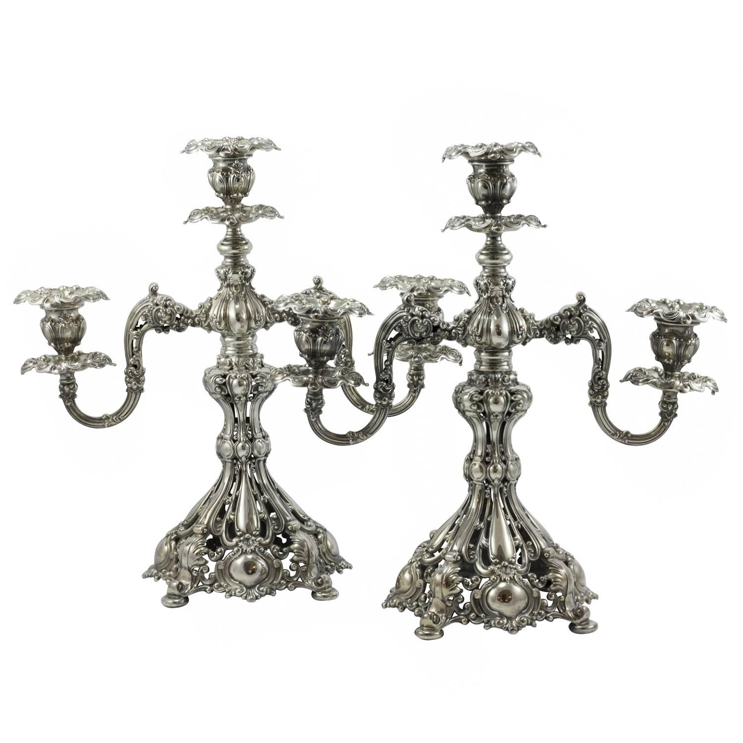 Late 19th Century Silver Plate 'Renaissance' Candelabras by Reed and Barton For Sale