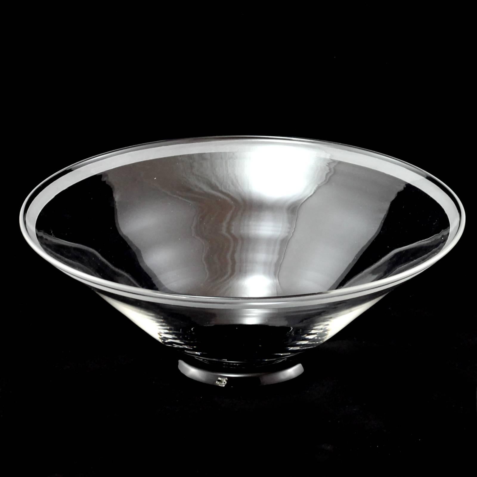 British Art Deco Clear Glass Bowl with Black Base by Keith Murray For Sale