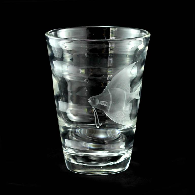 Art Deco Engraved Lead Crystal Vase by Keith Murray for Royal Brierley