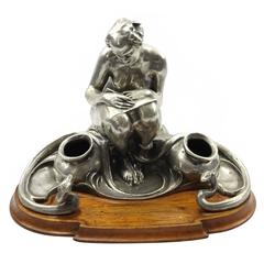 Art Nouveau .800 Continental Silver Figural Inkstand