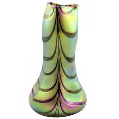 Early 20th Century Striped Iridescent Glass Vase by Kralik