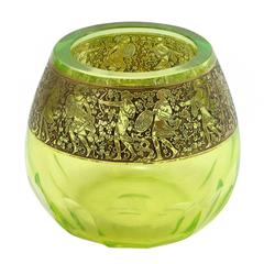 Art Deco Uranium Glass Vase with Gold Frieze by Moser
