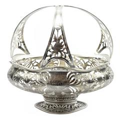 Early 20th Century Pierced and Chased Handled Sterling Silver Basket by Gorham