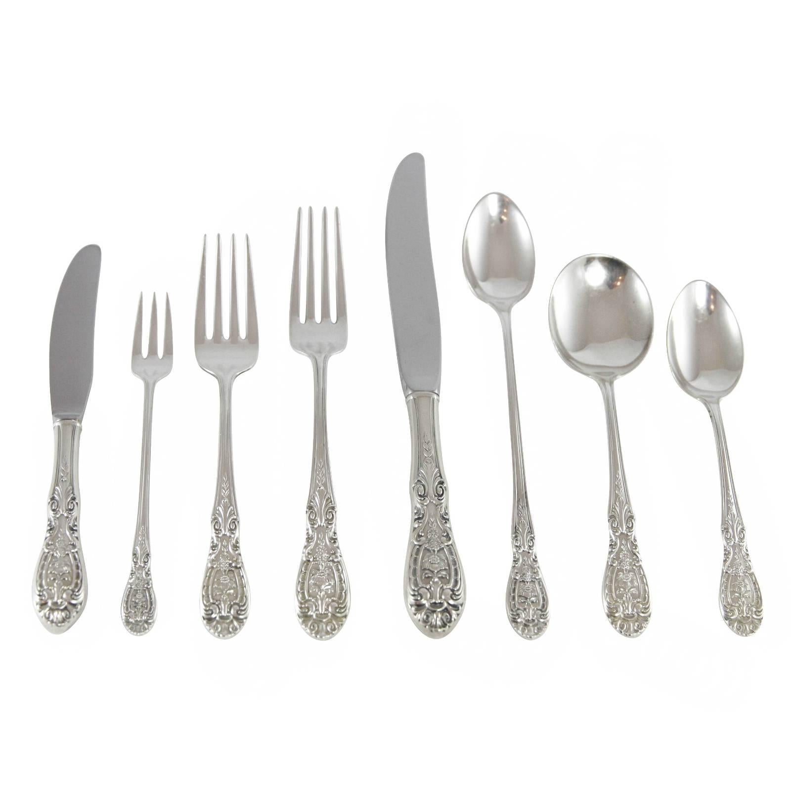 American 20th Century 'Southern Grandeur' Sterling Silver Flatware Set by Easterling For Sale