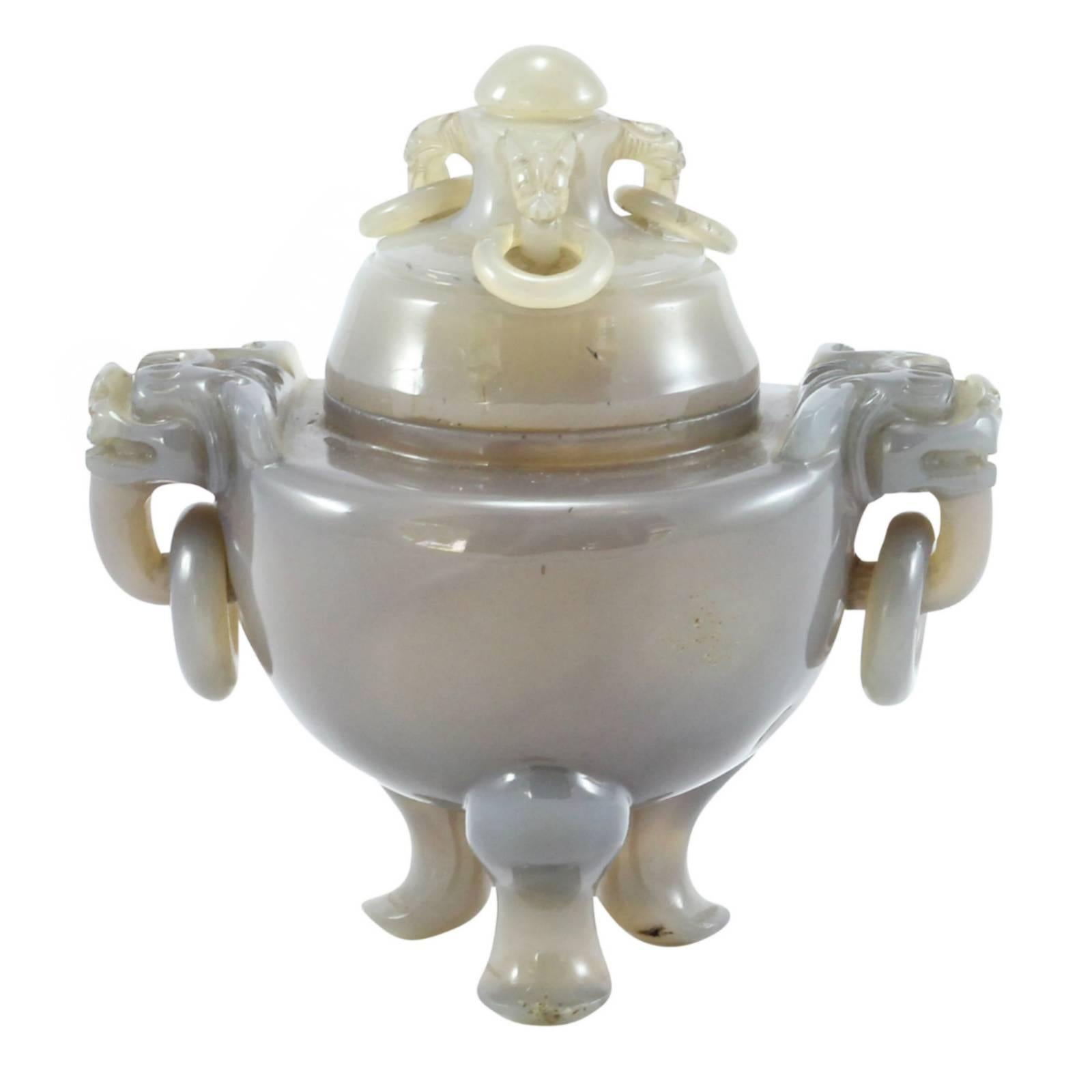 Late Qing Dynasty Carved Chinese Lavender Agate Censer For Sale
