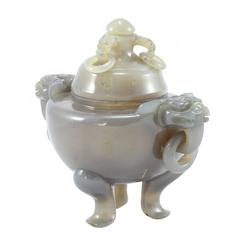 Late Qing Dynasty Carved Chinese Lavender Agate Censer