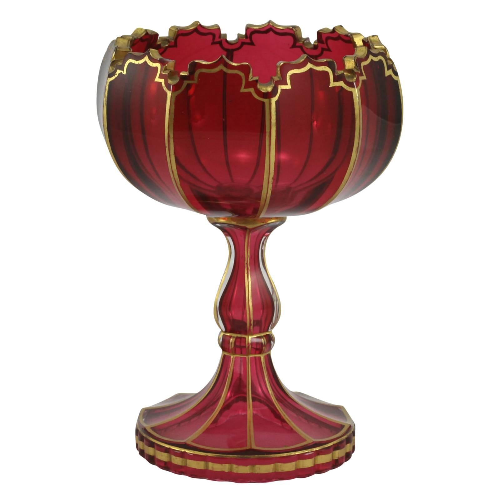 19th Century European Gilt Ruby Glass Compote