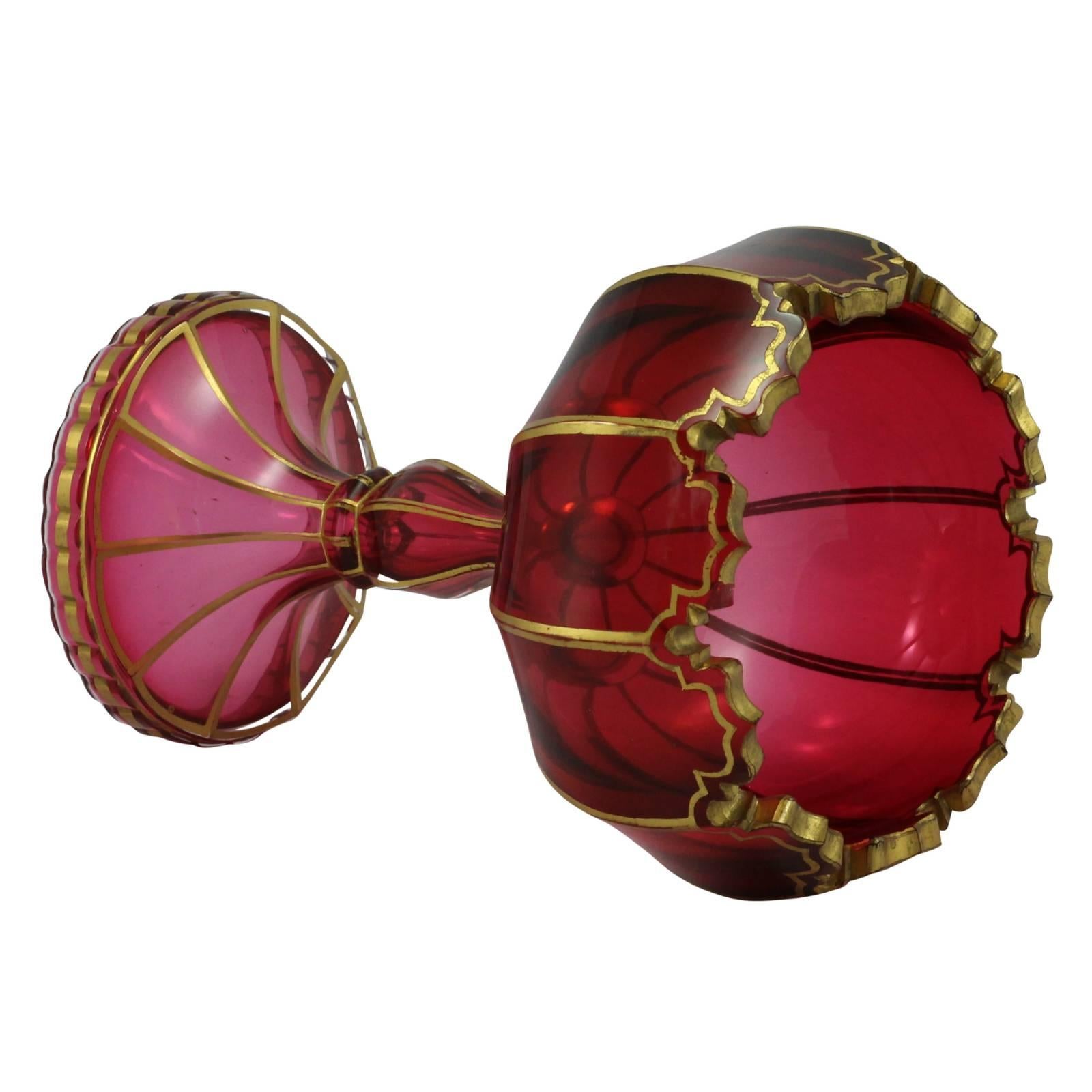 Bohemian 19th Century European Gilt Ruby Glass Compote
