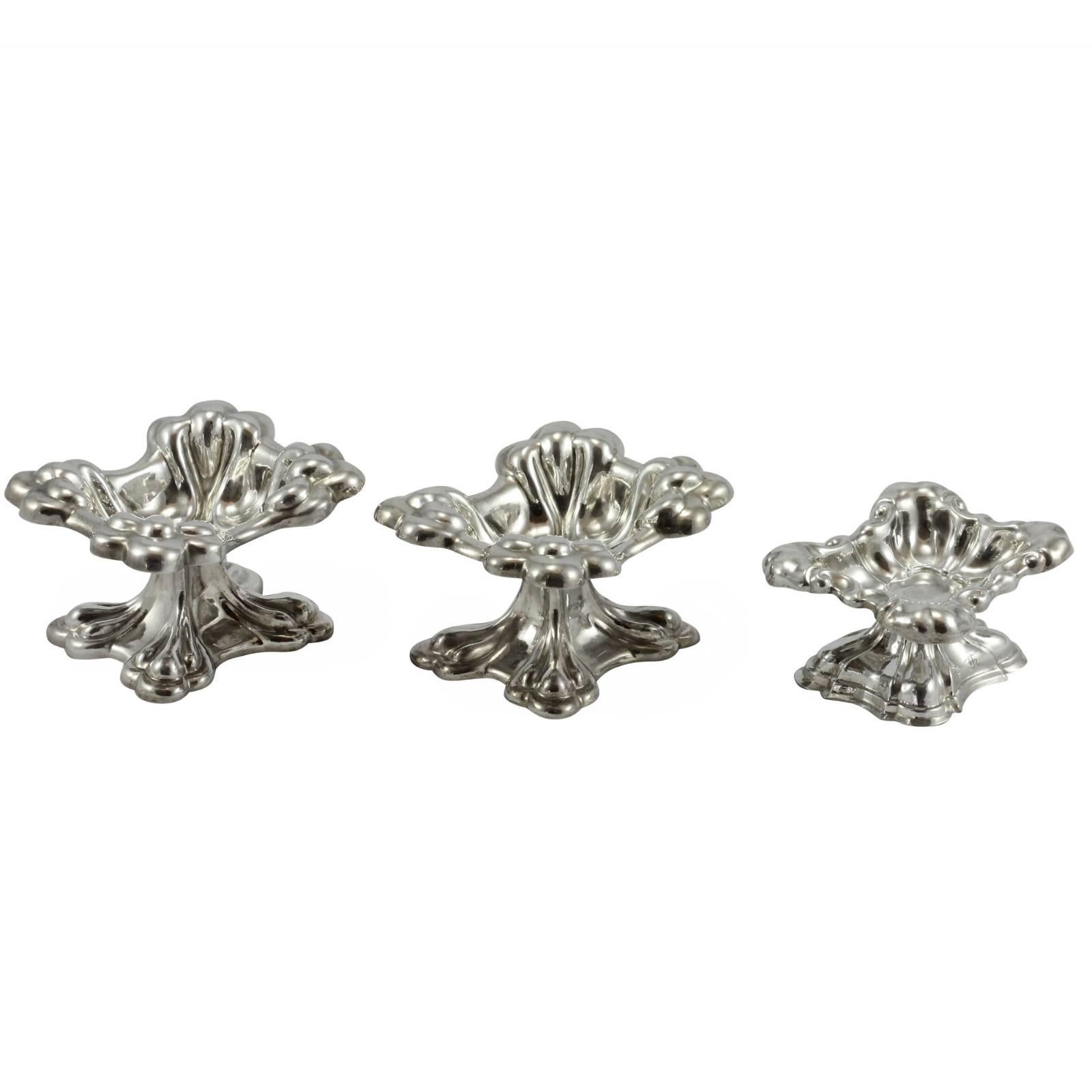 Set of Three 19th Century Viennese Silver Salt Cellars For Sale