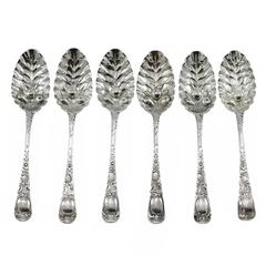 Antique Set of Six Georgian Sterling Silver Old English Berry Spoons by Ebenezer Coker