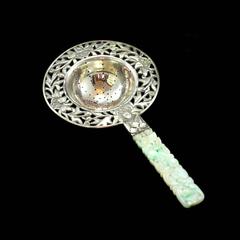 Chinese Export Silver and Jadeite Tea Strainer