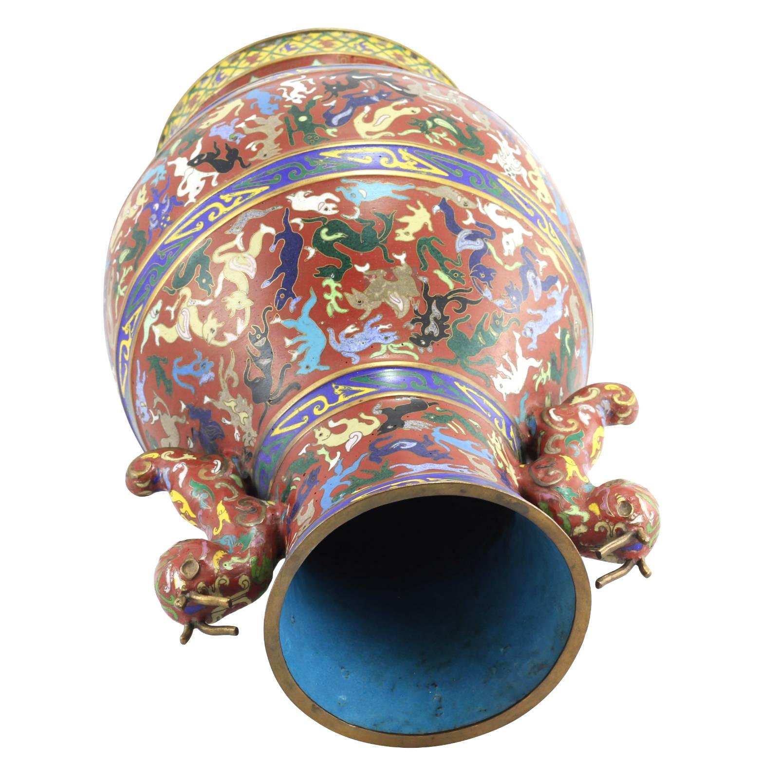 20th Century Pair of Chinese Cloisonne Vases with Handles For Sale