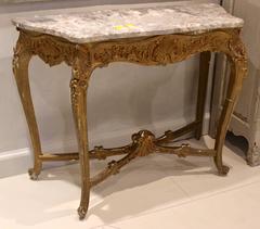 Early 19th Century Antique French Gilded Walnut Console with Marble Top