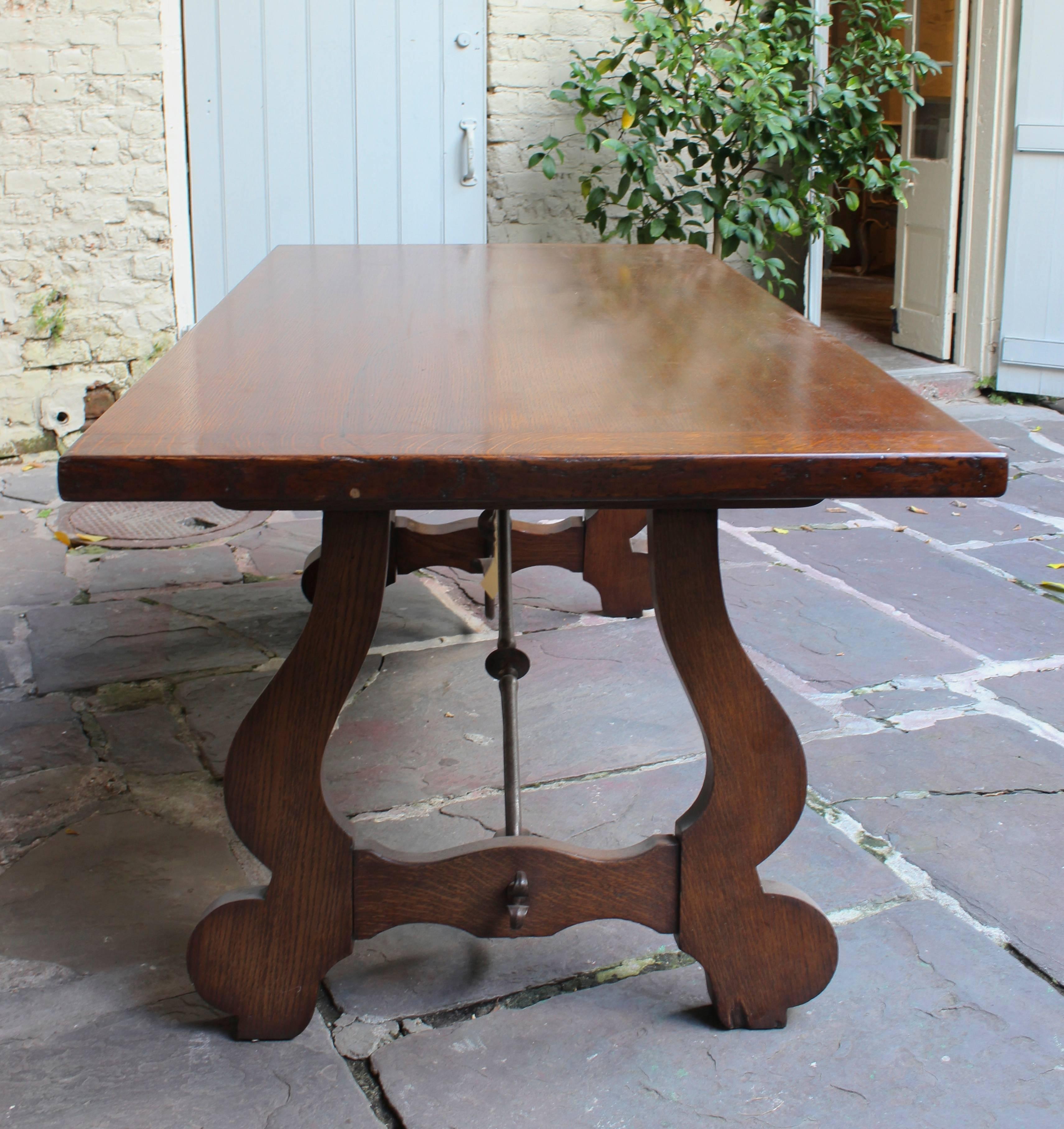 Antique French 19th century walnut gentlemen's table with original ironwork from St. Tropez.

 