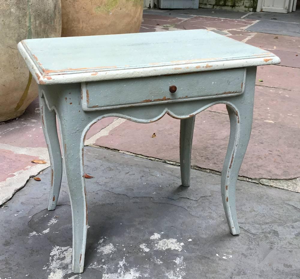 Antique French Petite Louis XV style side table finished in pale French blue,
early 20th century.