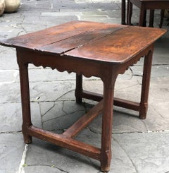 Antique French Fruitwood Side Table with Scalloped Skirt