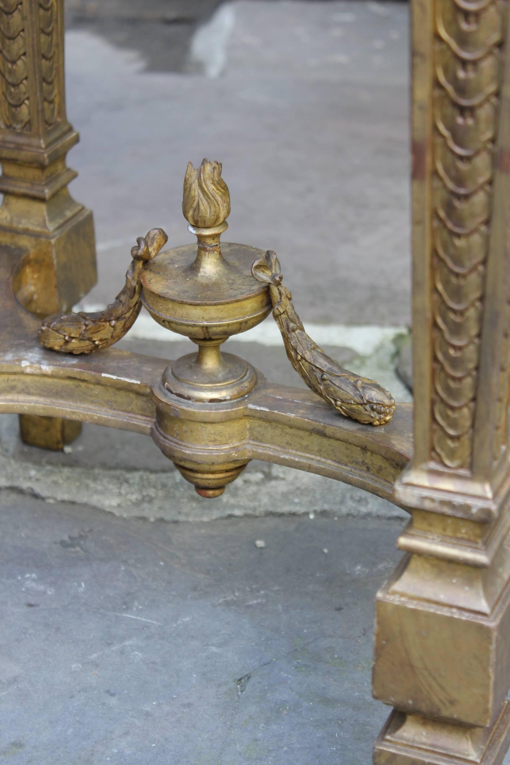 Antique French Early 19th Century Gilded Louis XVI Console with Marble Top In Good Condition In New Orleans, LA