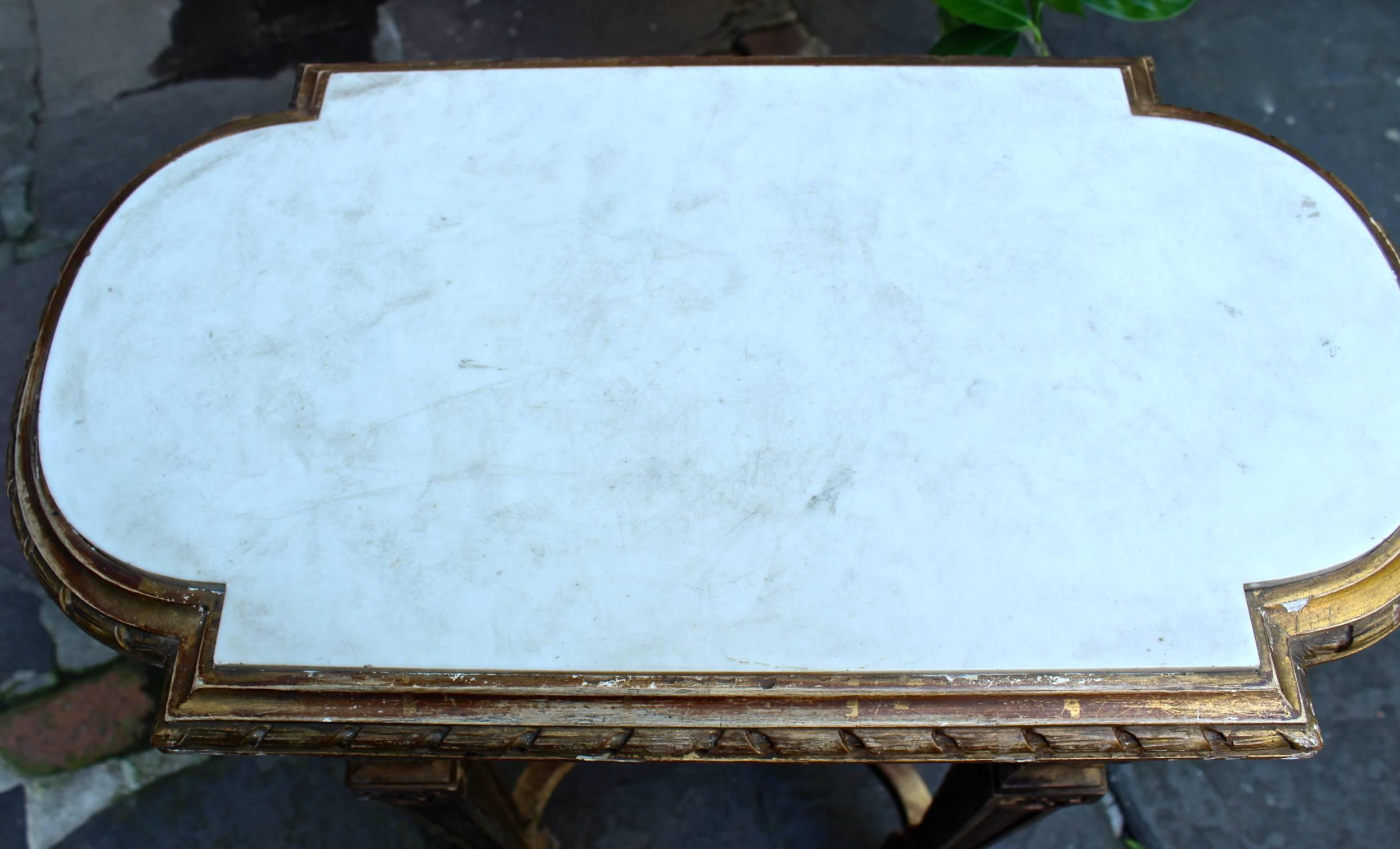 Giltwood Antique French Early 19th Century Gilded Louis XVI Console with Marble Top