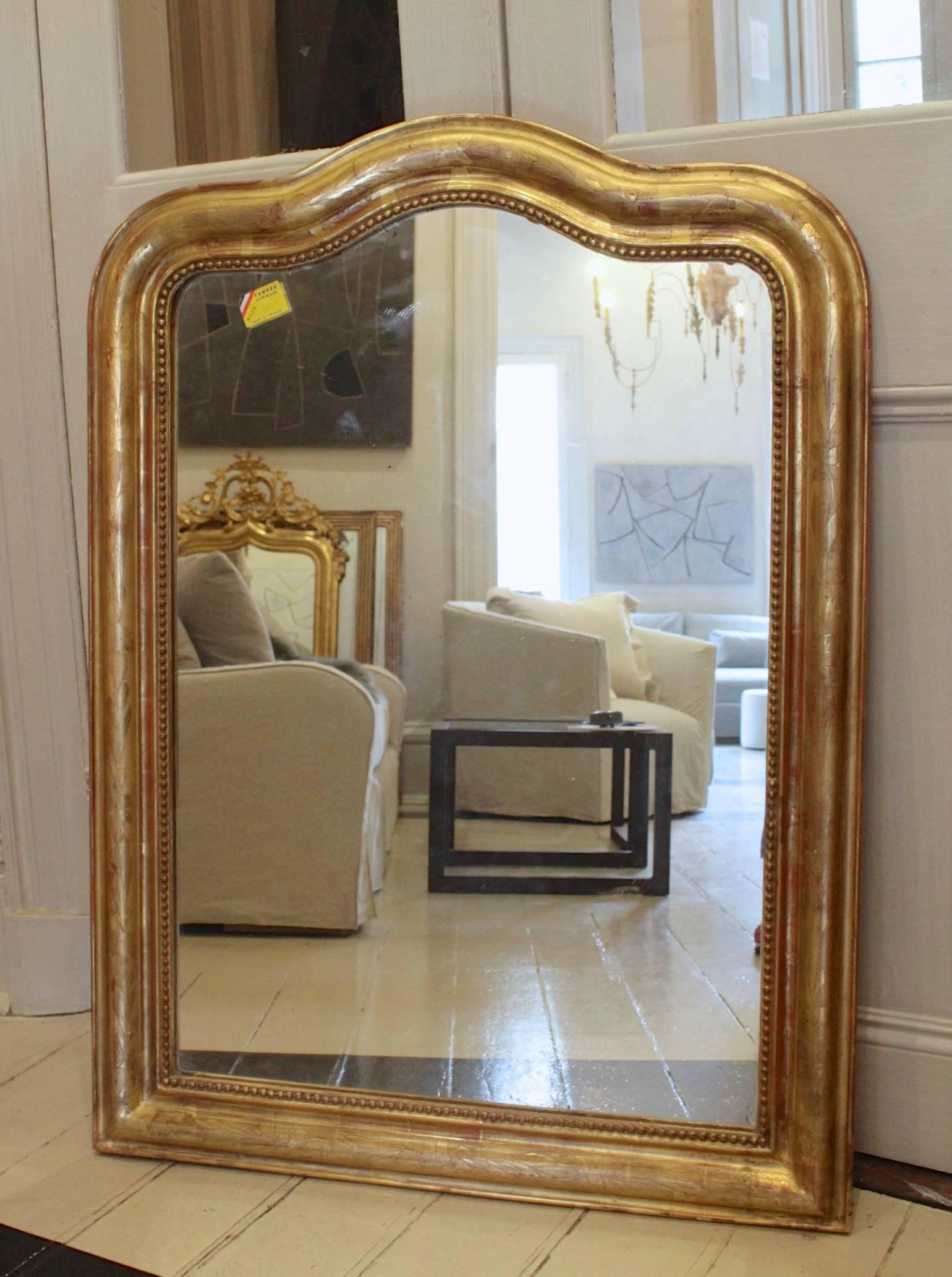 Gilt Antique French 19th Century Gilded Louis Philippe Mirror with Rare Curved Top For Sale