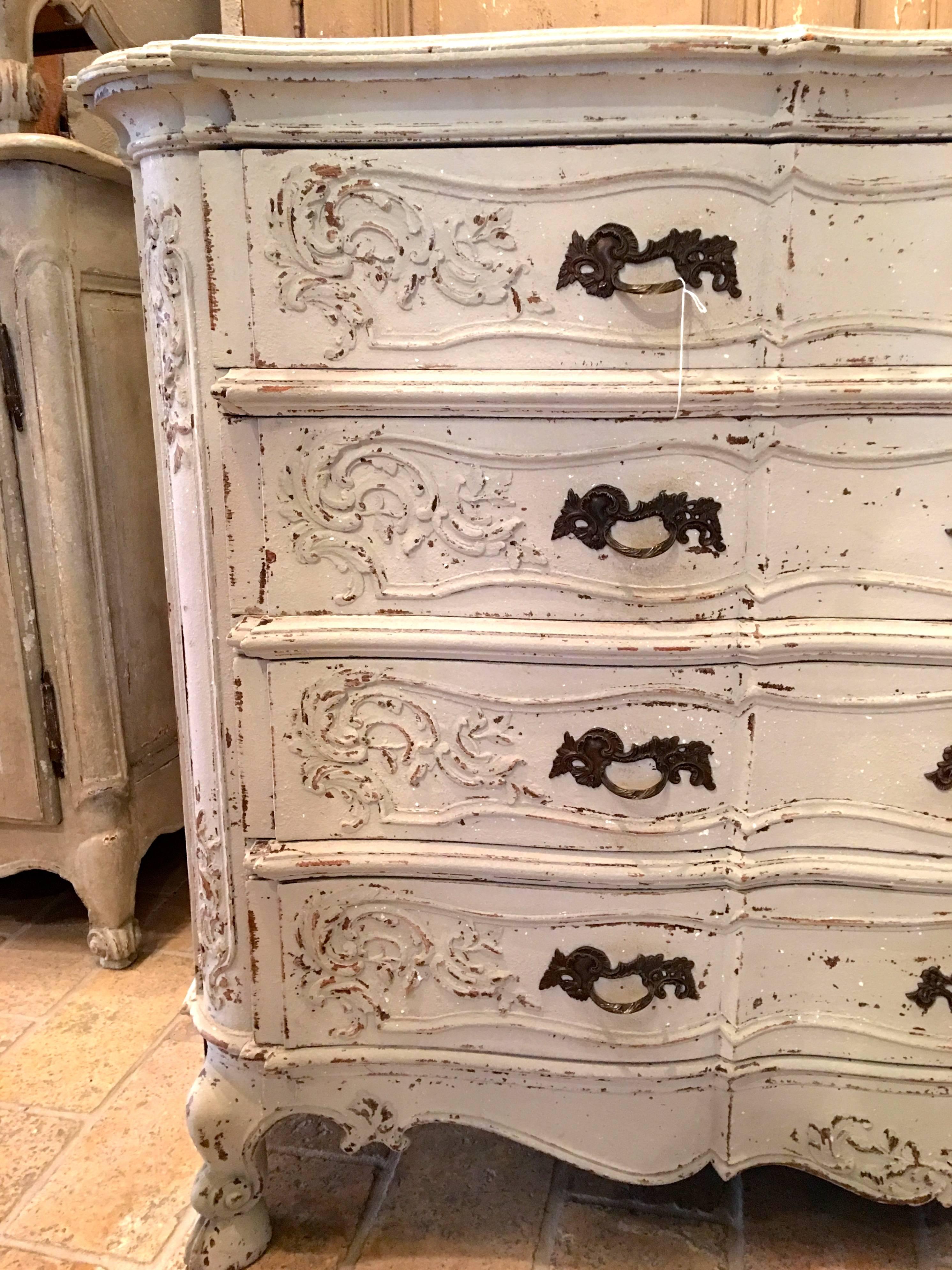 Hand-Painted Antique French Regence Style Commode For Sale