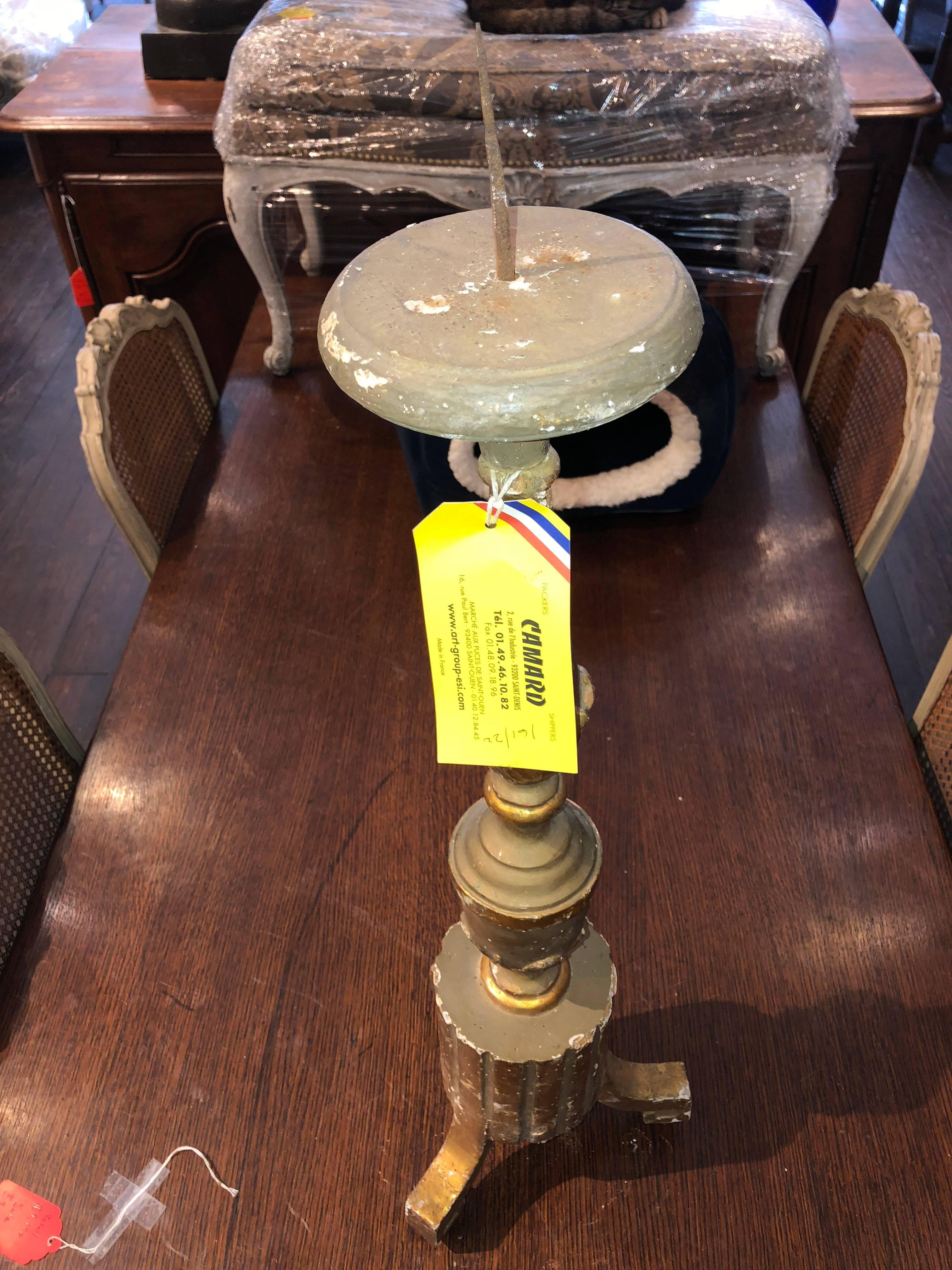 Complementary Antique French Altar Candlesticks In Good Condition For Sale In New Orleans, LA