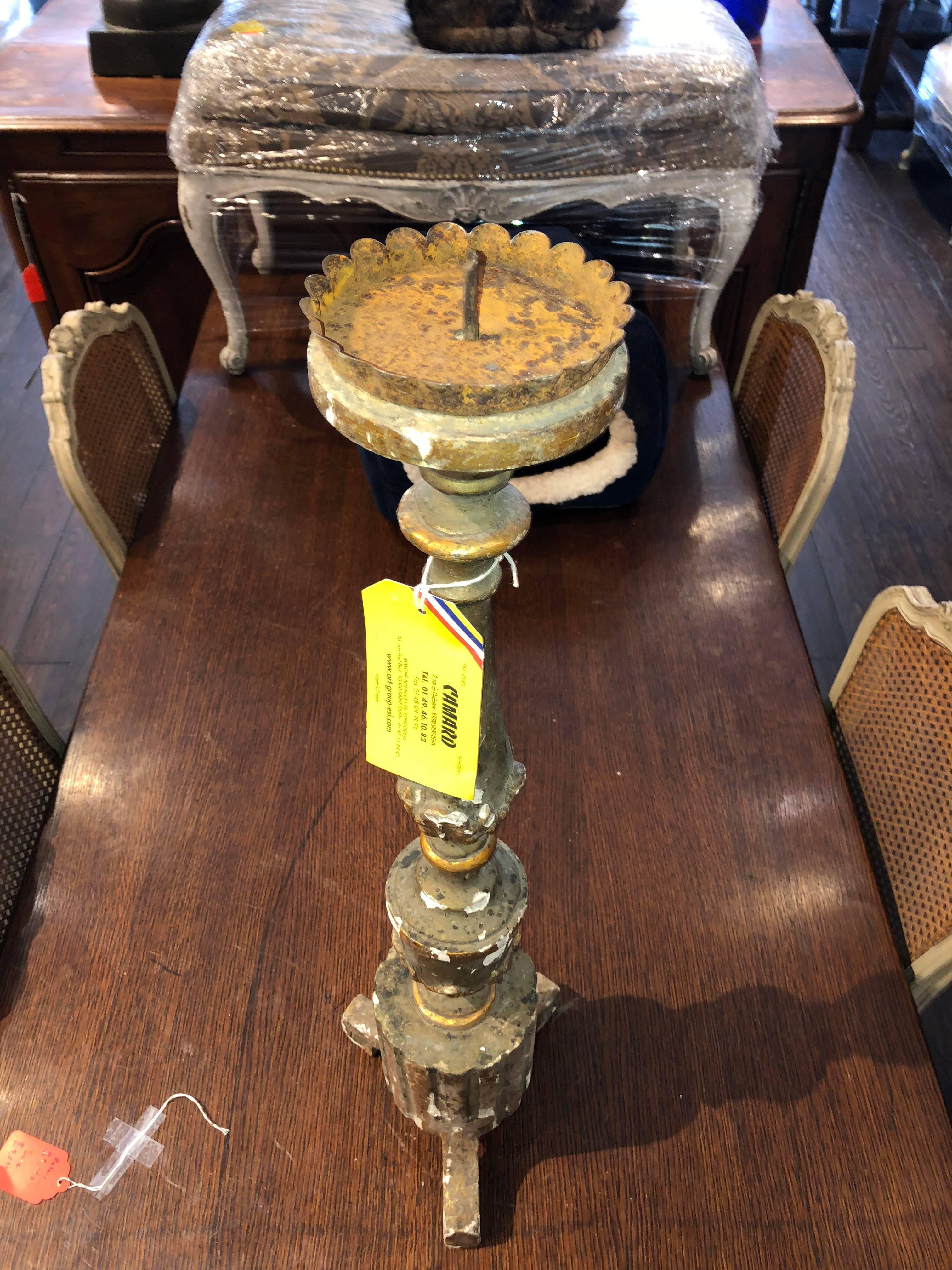Wood Complementary Antique French Altar Candlesticks For Sale