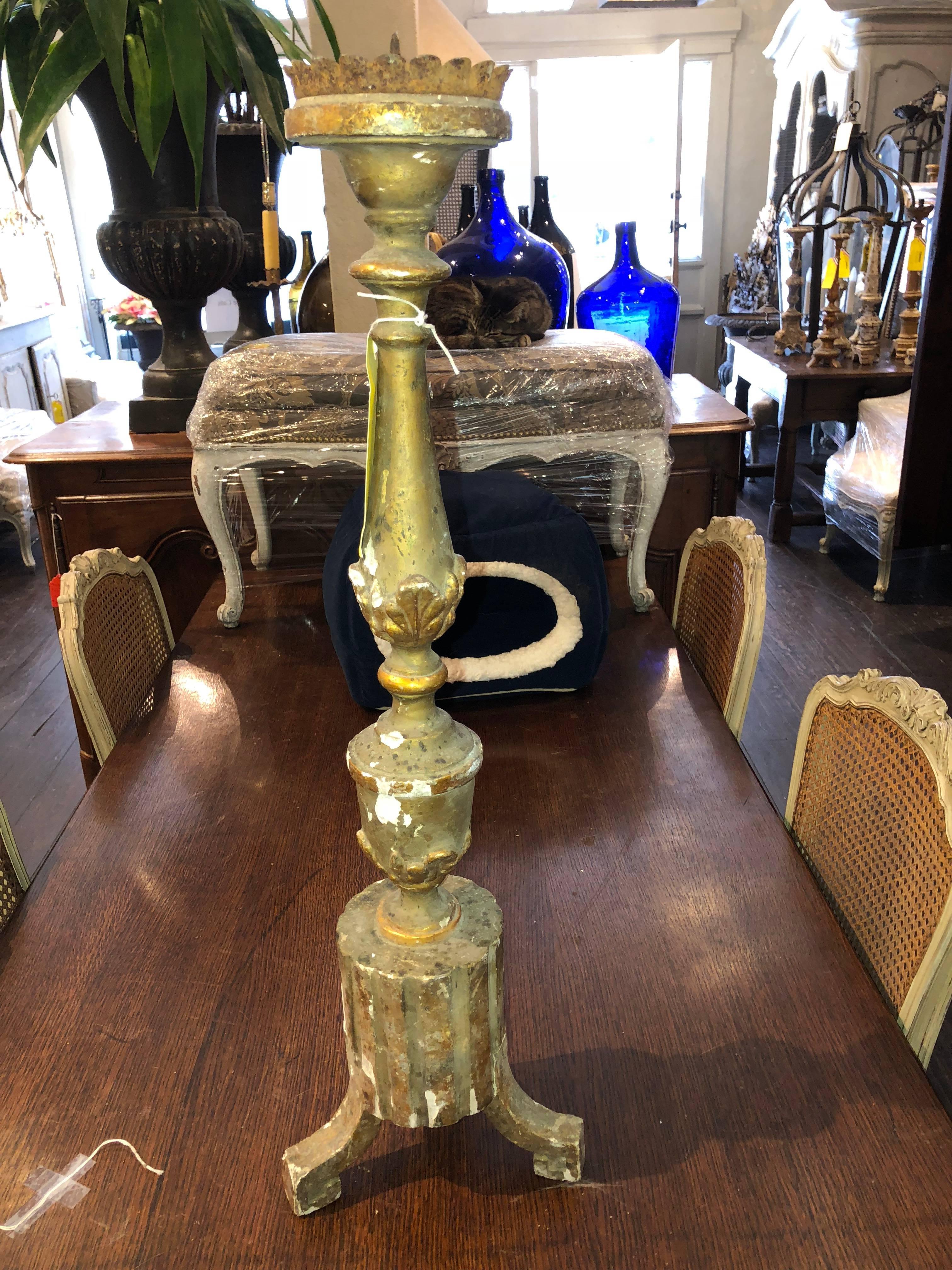 20th Century Complementary Antique French Altar Candlesticks For Sale