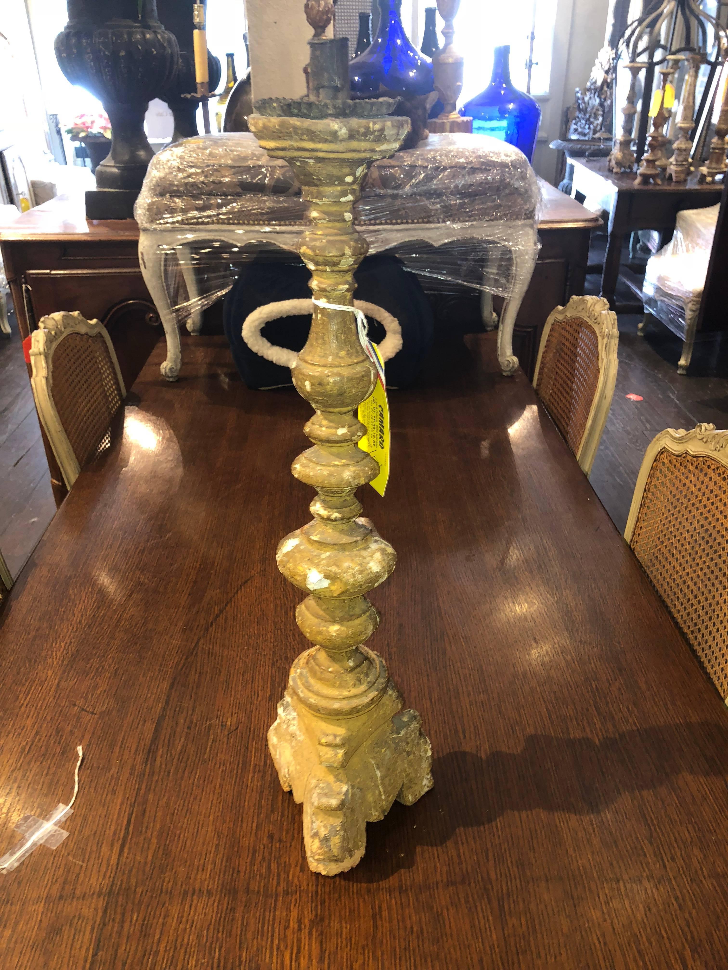 Gilt Antique French Altar Candlestick For Sale
