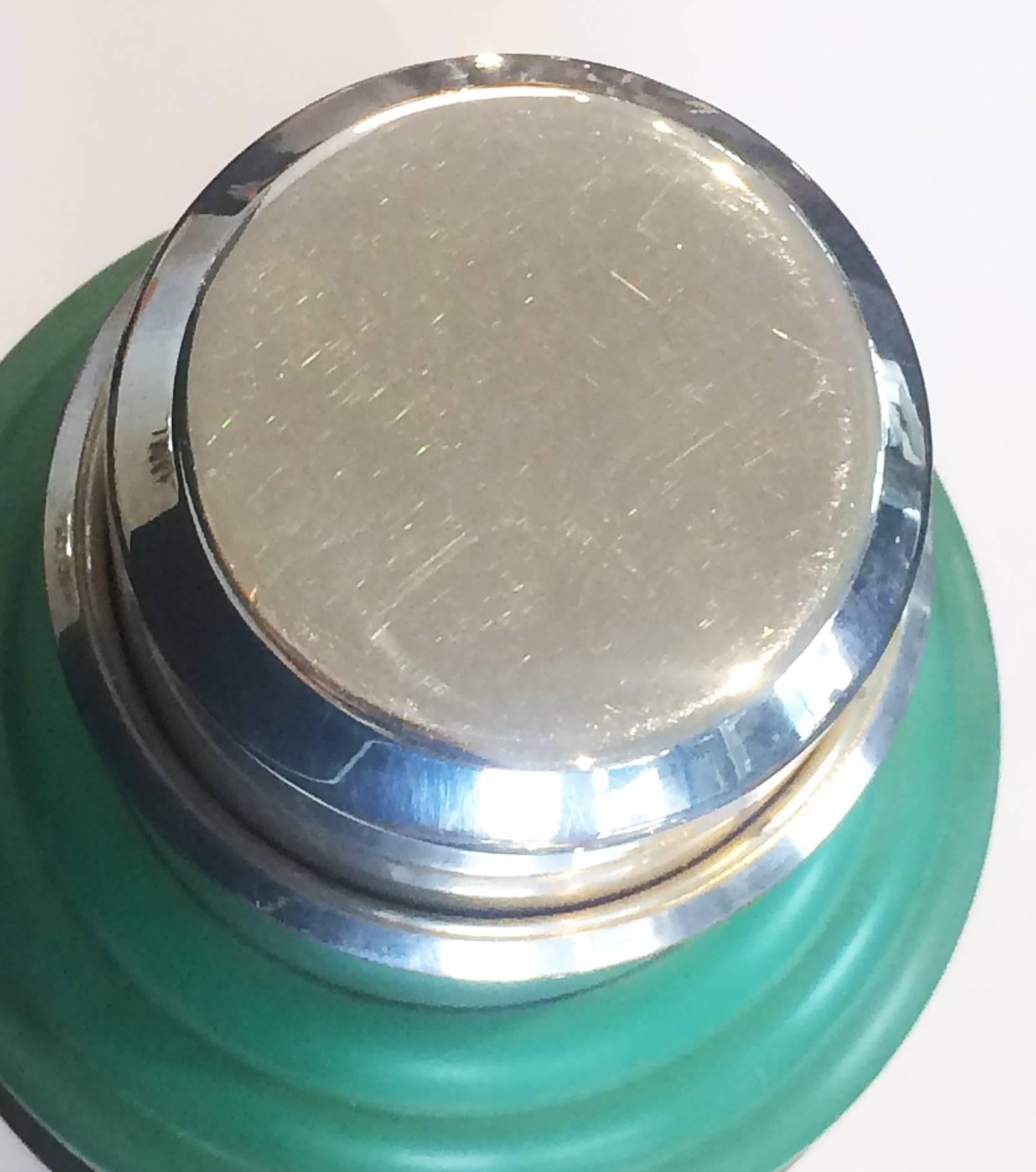 Mid-20th Century Art Deco the Master Incolor Green White Bakelite Recipe Cocktail Martini Shaker
