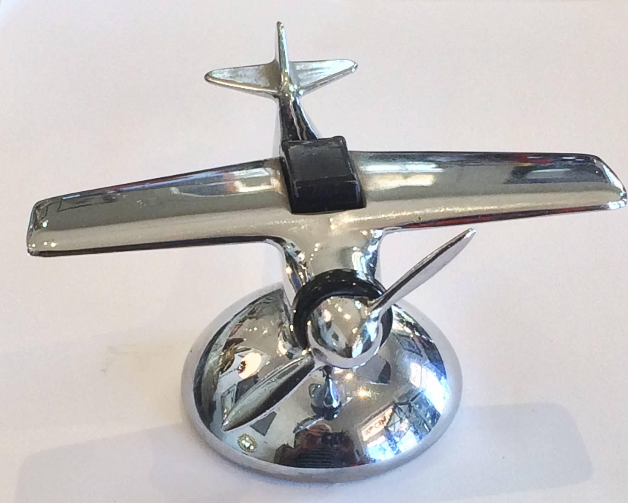 American Art Deco Chrome Cigarette Airplane Aeroplane Table Lighter