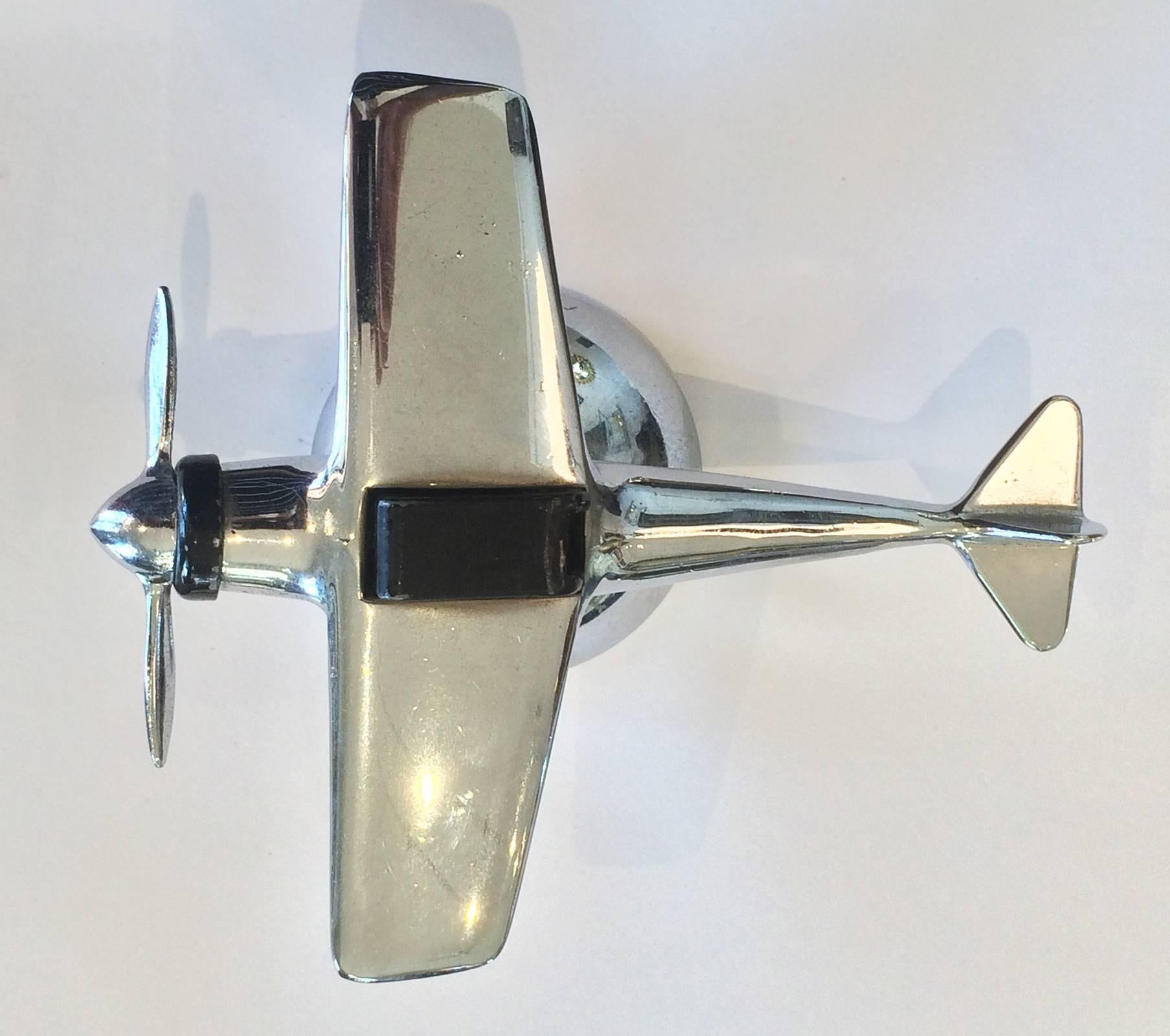 Mid-20th Century Art Deco Chrome Cigarette Airplane Aeroplane Table Lighter